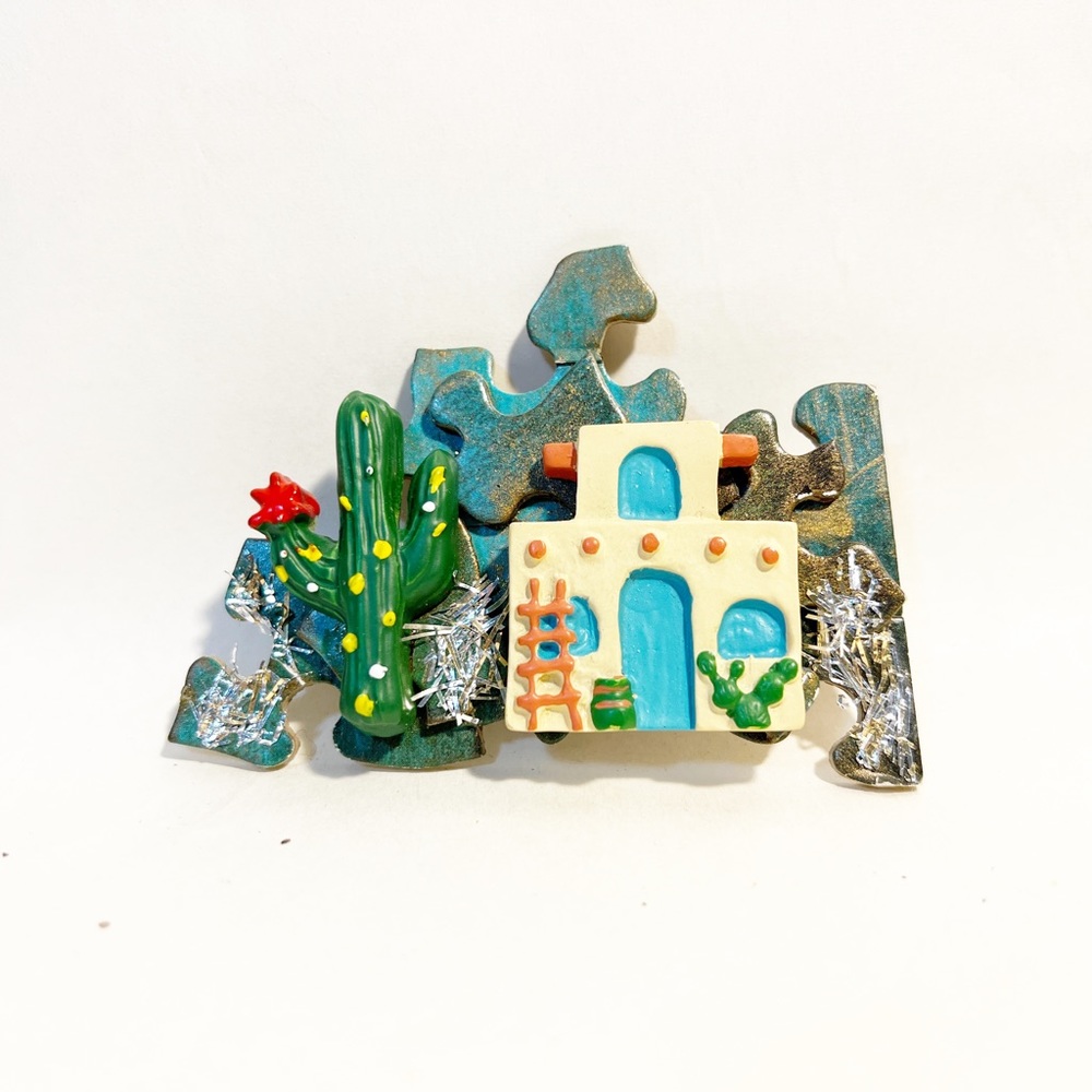 Desert Scene Puzzle Brooch Pin Handcrafted